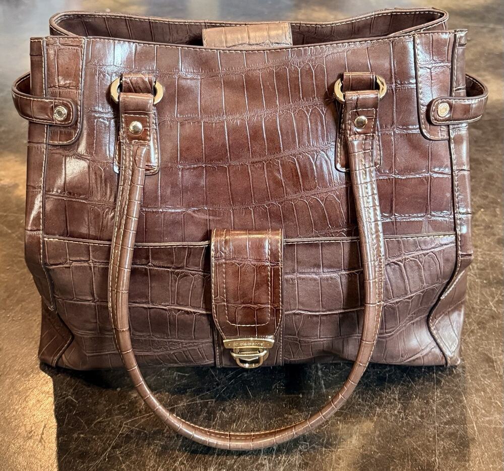 Liz Claiborne Vintage Alligator Brown Leather 6 Pocket Purse Bag